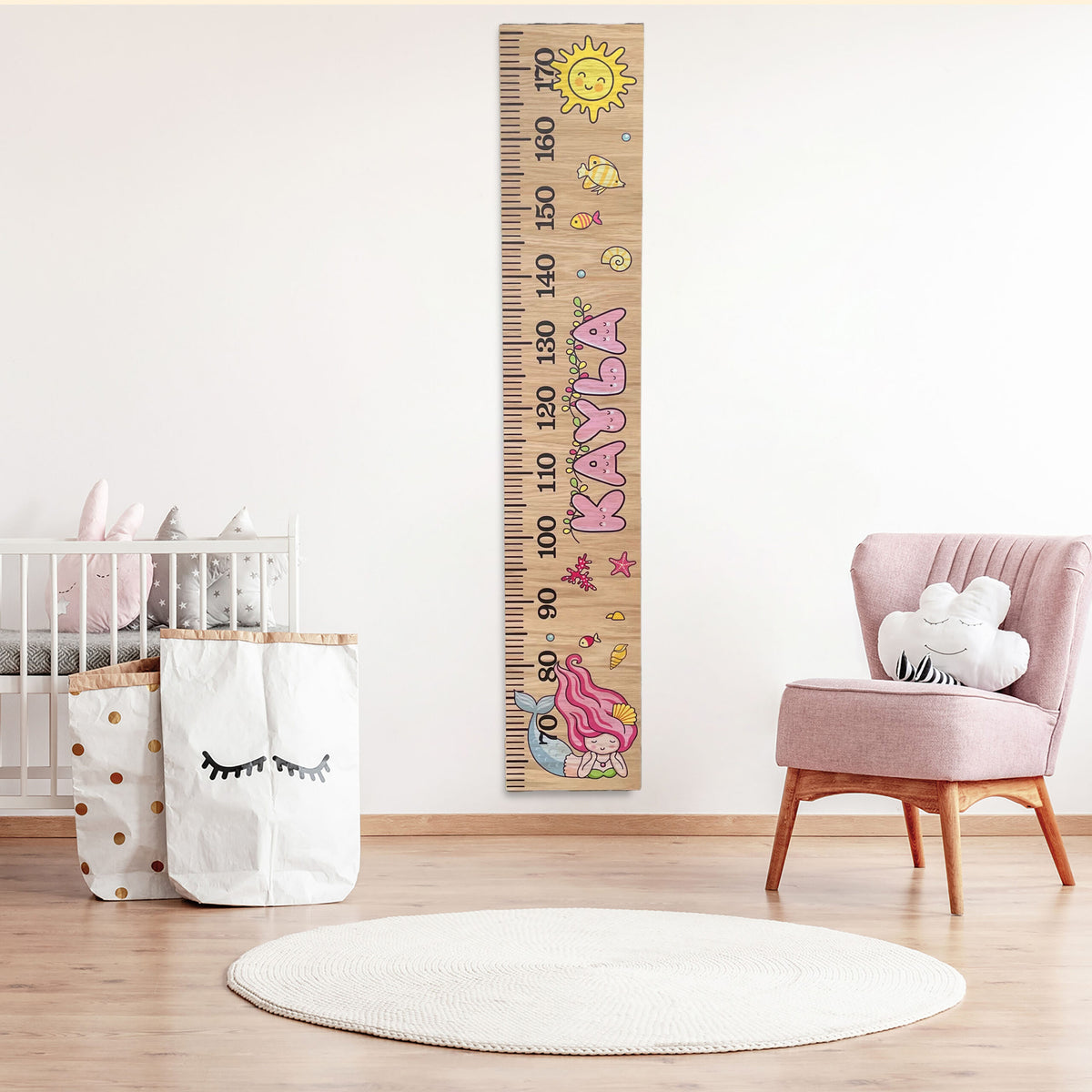 Bright scandinavian baby room with rocking horse, white nursery